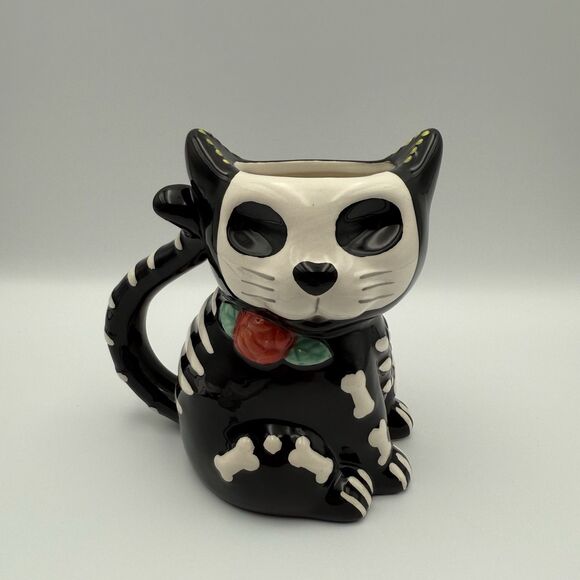 Cracker Barrel Exclusive Day of the Dead Skeleton Cat Mug Gothic Halloween Skull - Picture 1 of 8